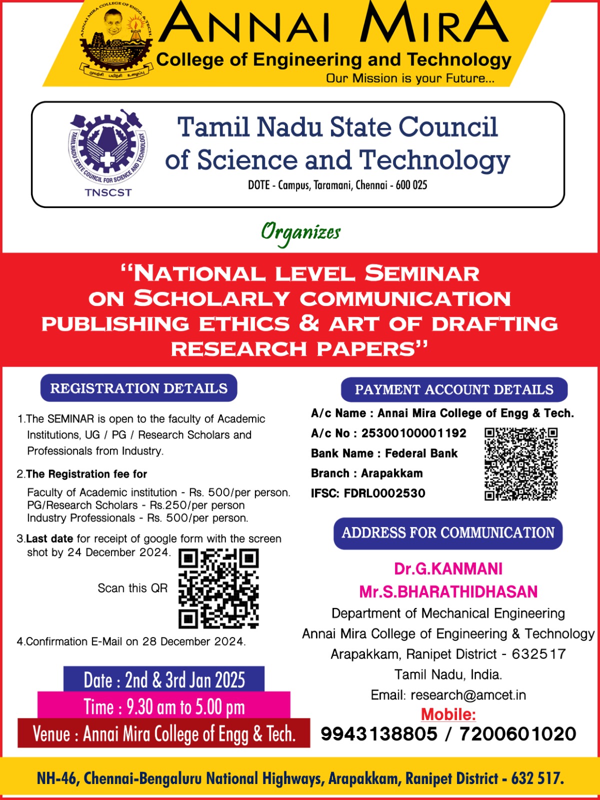 Two Day National Level Seminar on Scholarly Communication Publishing Ethics and art of Drafting Research Paper 2025